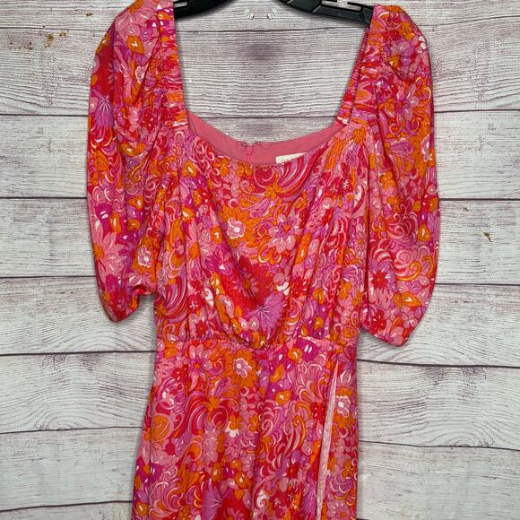 Ted Baker Pink Beth Floral Spring Square Neck Puff Sleeve Faux Wrap Mini Dress 4 - Picture 8 of 14